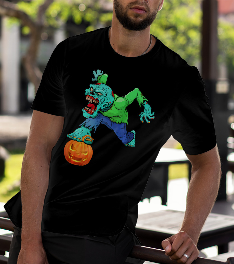 Zombie Leaping Over Grinning Pumpkin T-Shirt