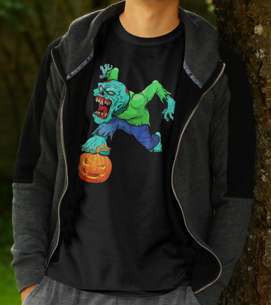 Zombie Leaping Over Grinning Pumpkin T-Shirt