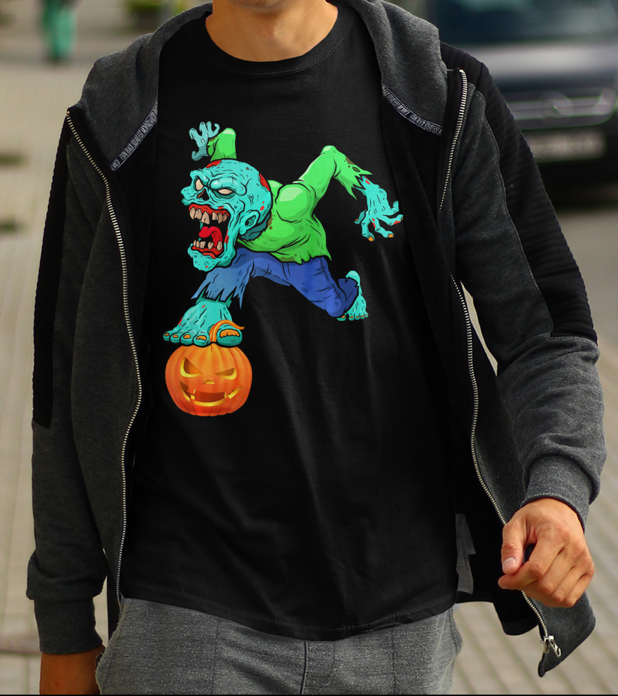 Zombie Leaping Over Grinning Pumpkin T-Shirt