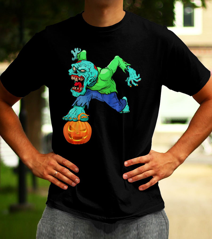 Zombie Leaping Over Grinning Pumpkin T-Shirt