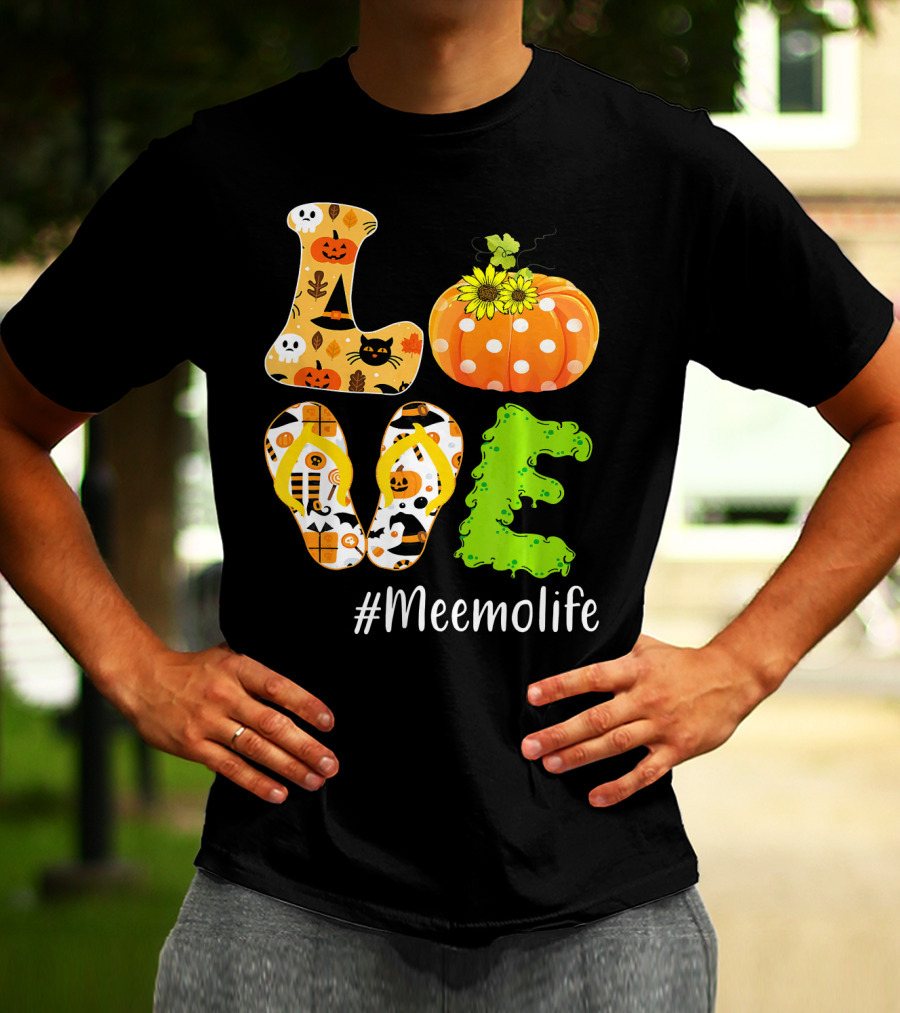 Love Meemolife Pumpkin Flip Flops Halloween T-Shirt
