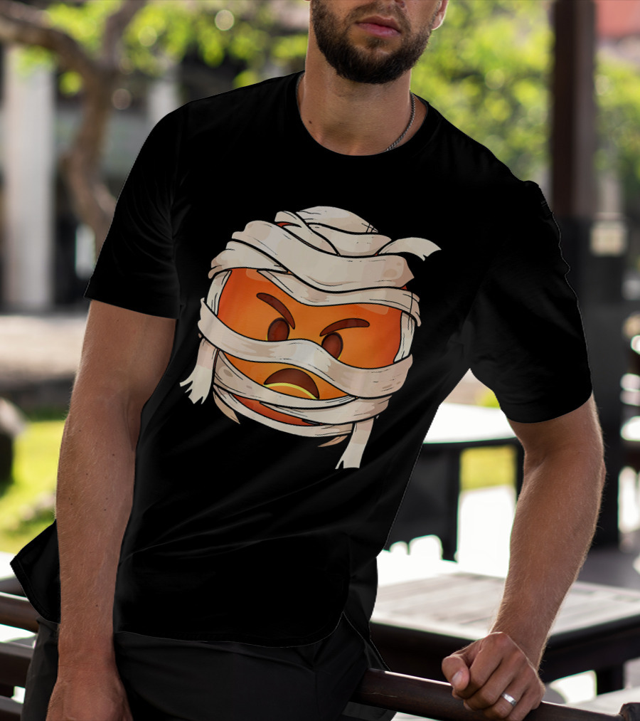 Pouting Face Mummy Emoji Halloween Wrapped In Bandages T-Shirt