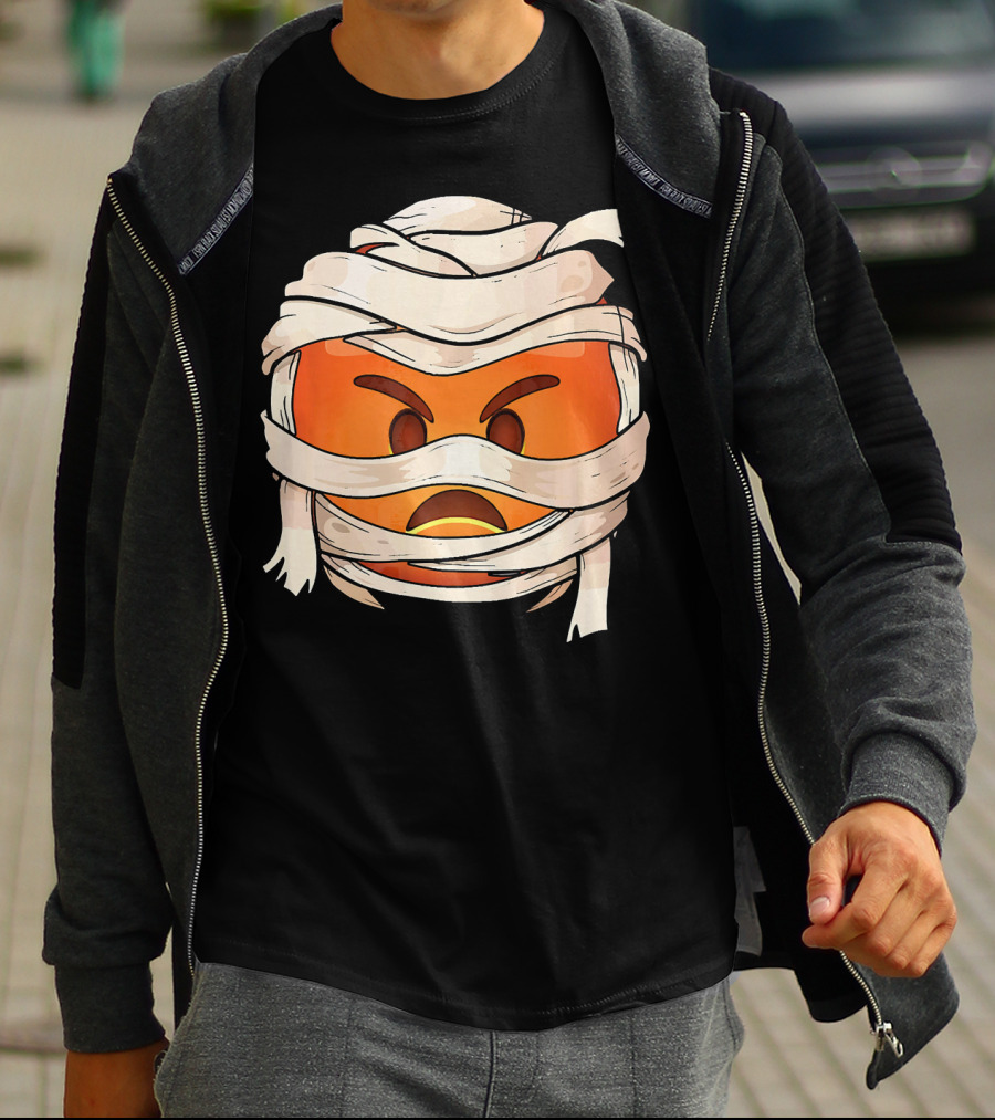 Pouting Face Mummy Emoji Halloween Wrapped In Bandages T-Shirt