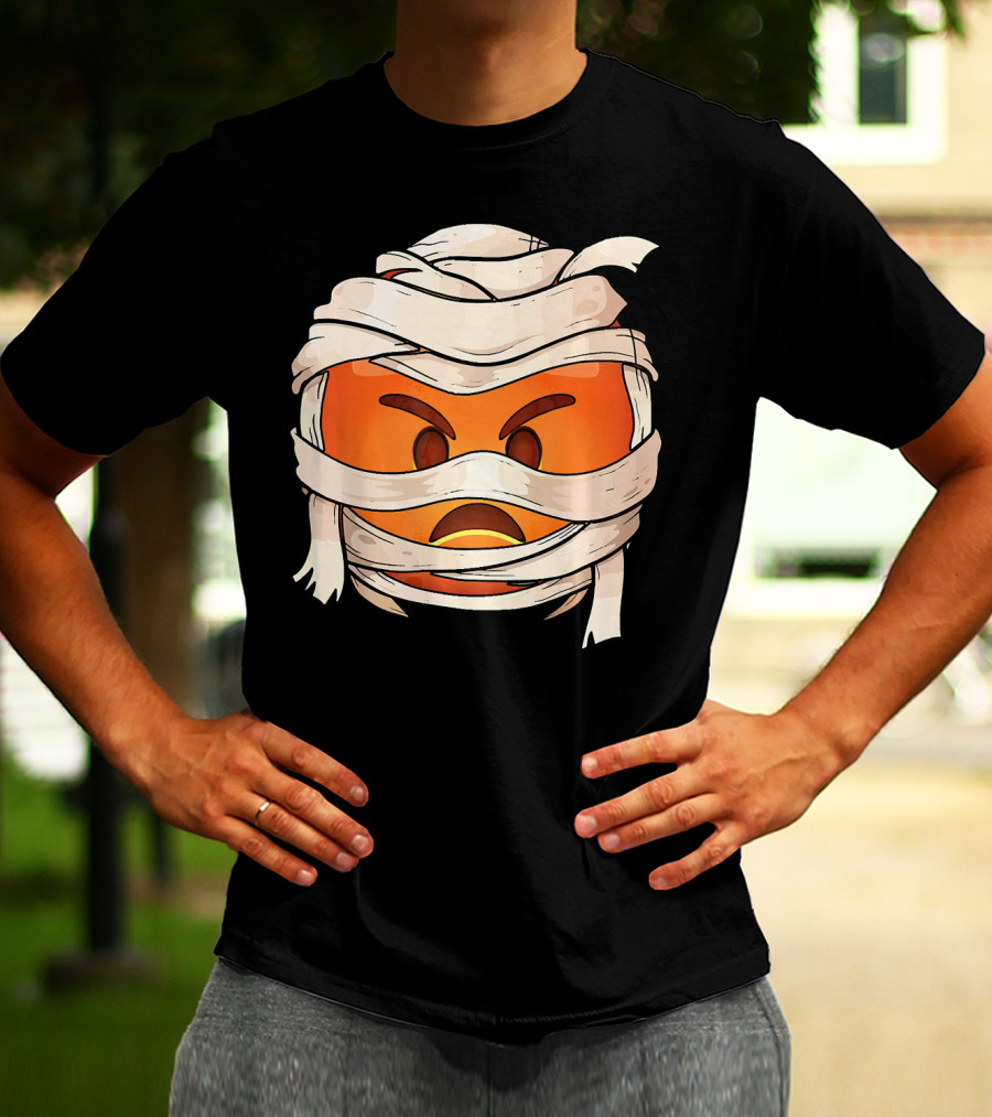 Pouting Face Mummy Emoji Halloween Wrapped In Bandages T-Shirt