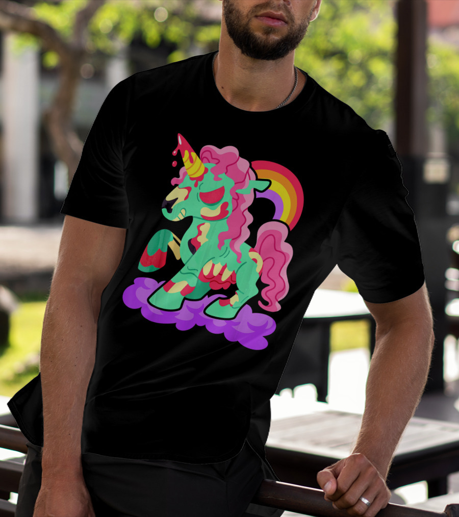 Zombie Unicorn With Rainbow Mane And Tail T-Shirt
