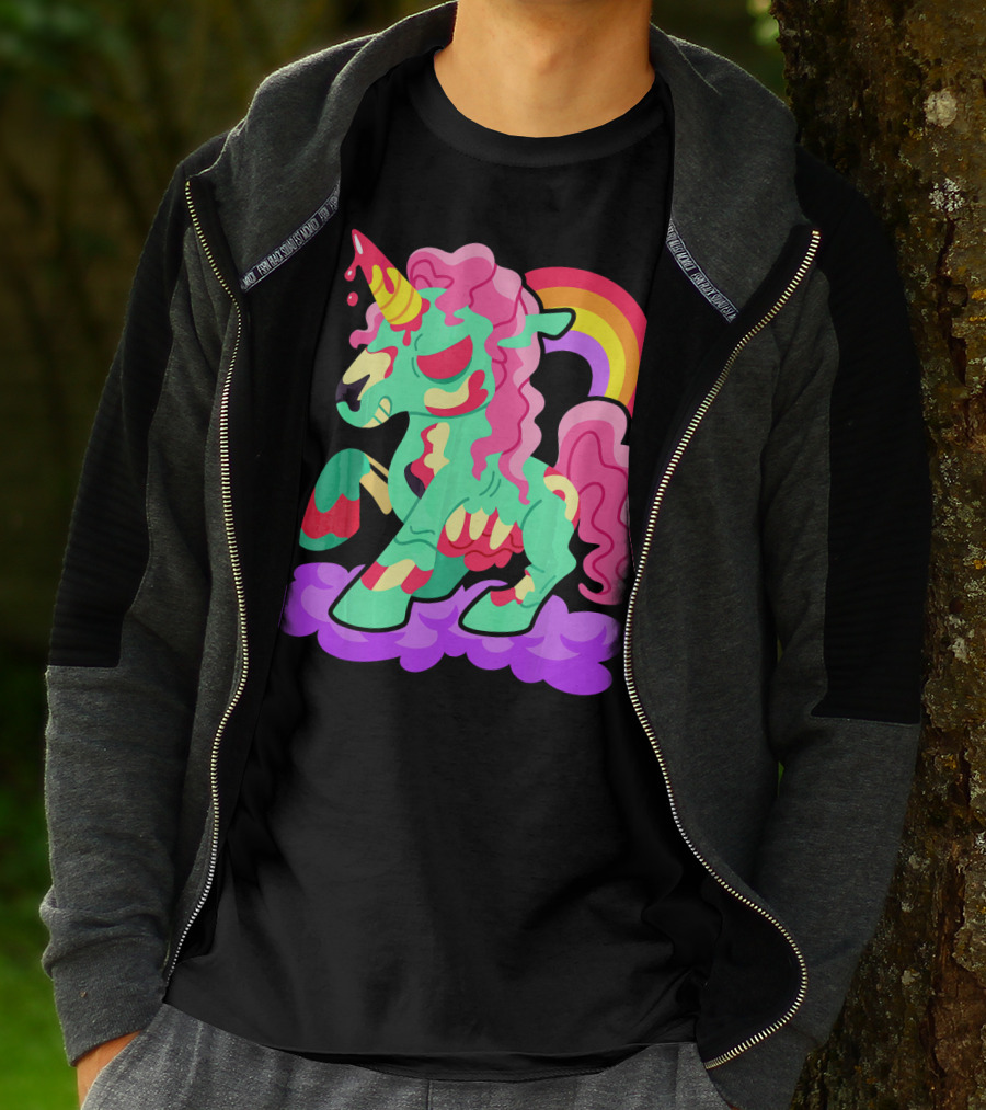 Zombie Unicorn With Rainbow Mane And Tail T-Shirt