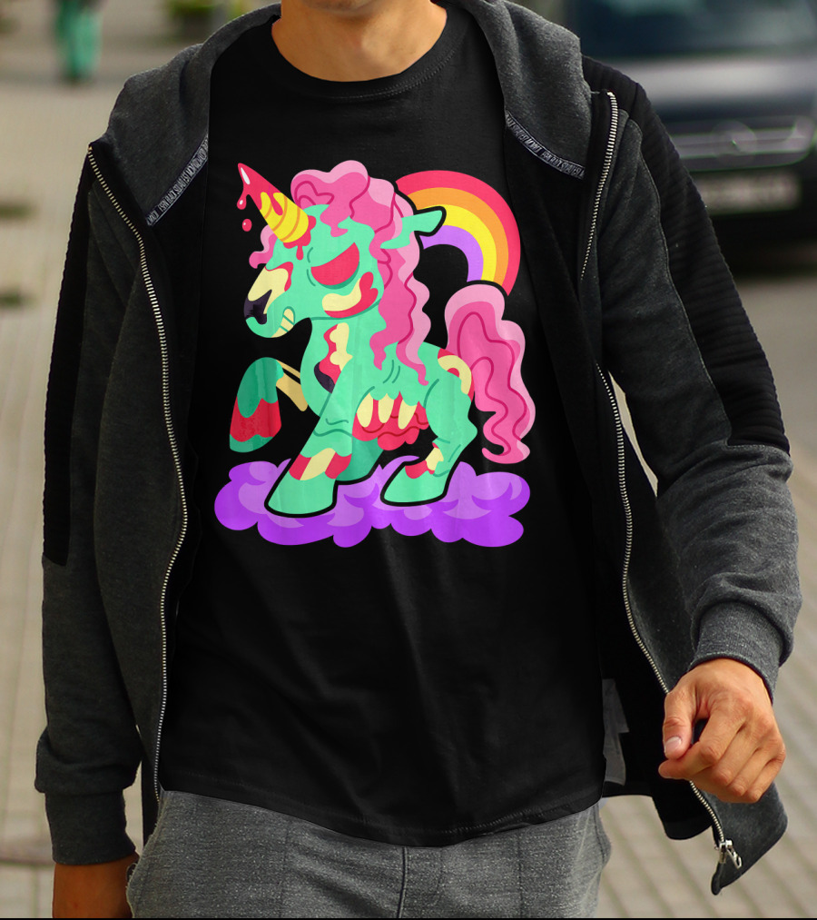Zombie Unicorn With Rainbow Mane And Tail T-Shirt