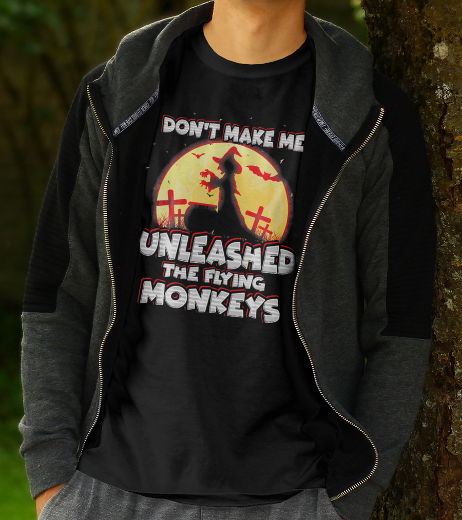 Don't Make Me Unleash The Flying Monkeys Witch Graveyard Silhouette With Bats And Full Moon T-Shirt