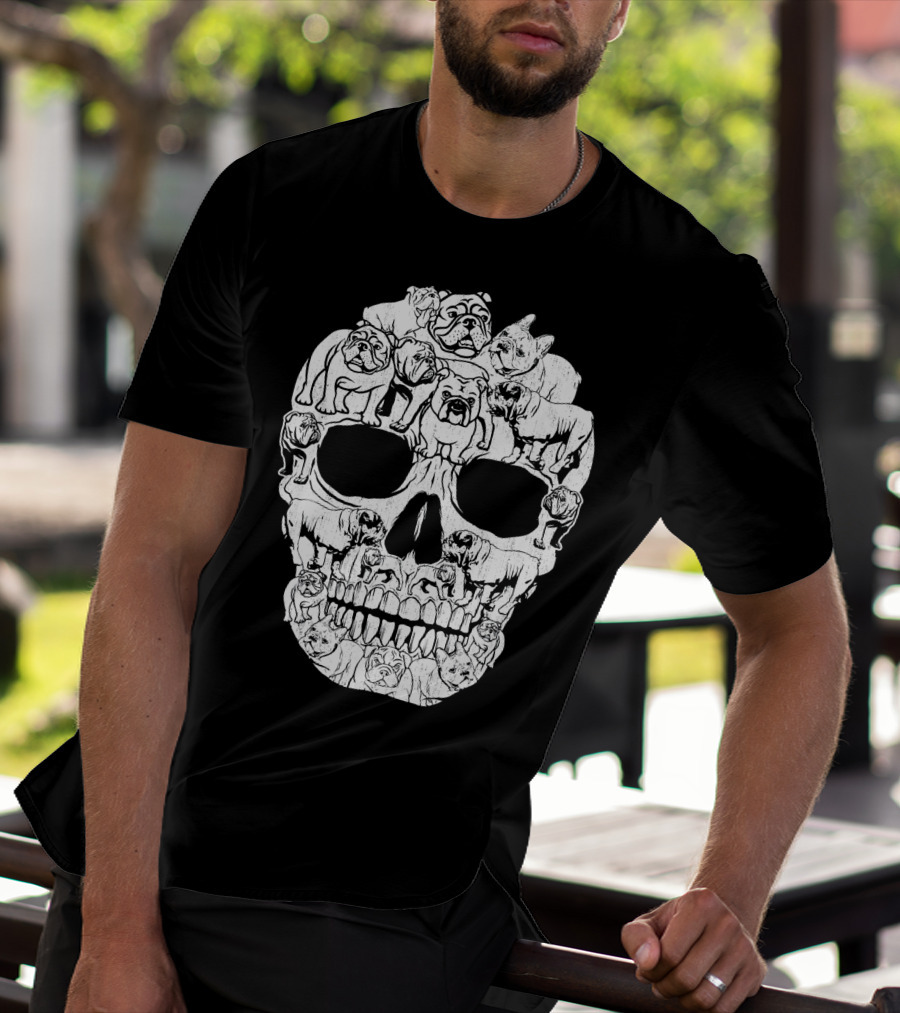 English Bulldog Dog Skull Halloween T-Shirt
