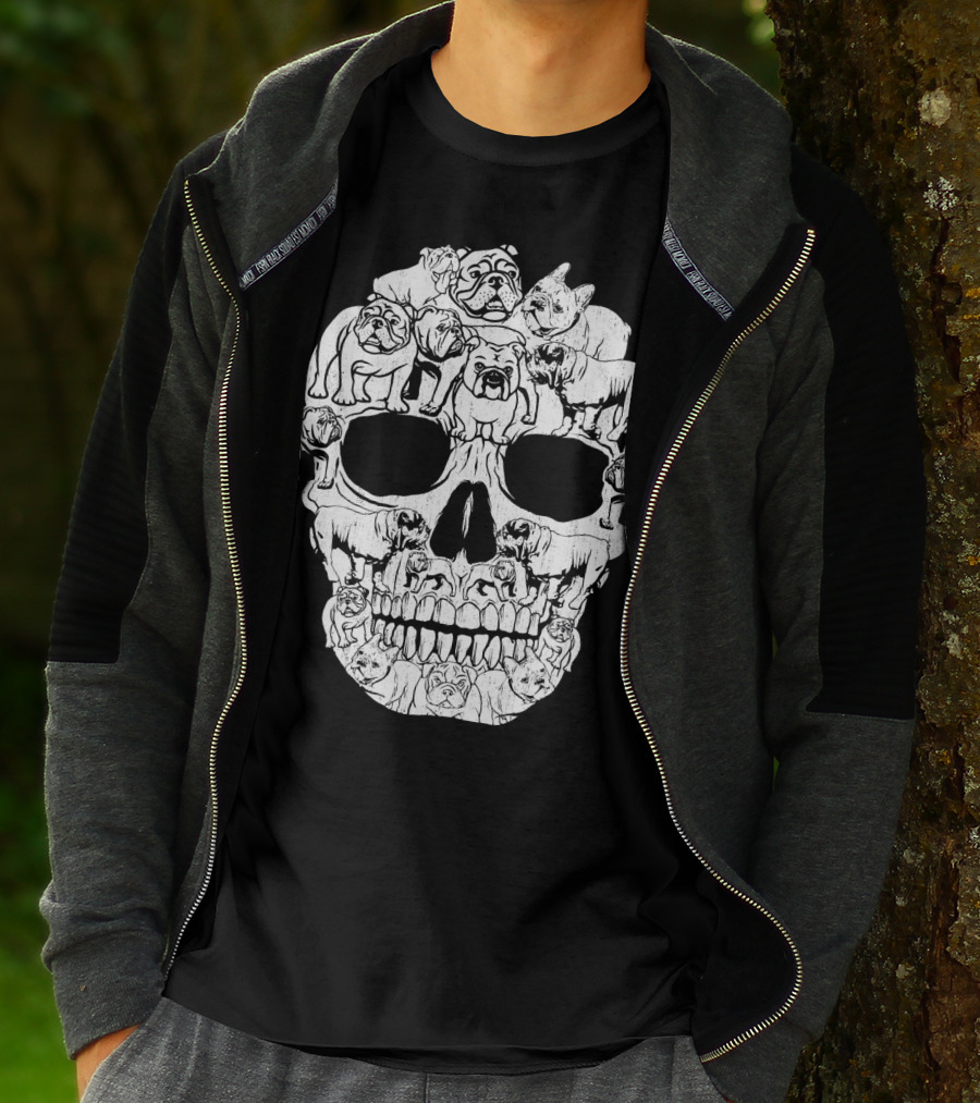 English Bulldog Dog Skull Halloween T-Shirt