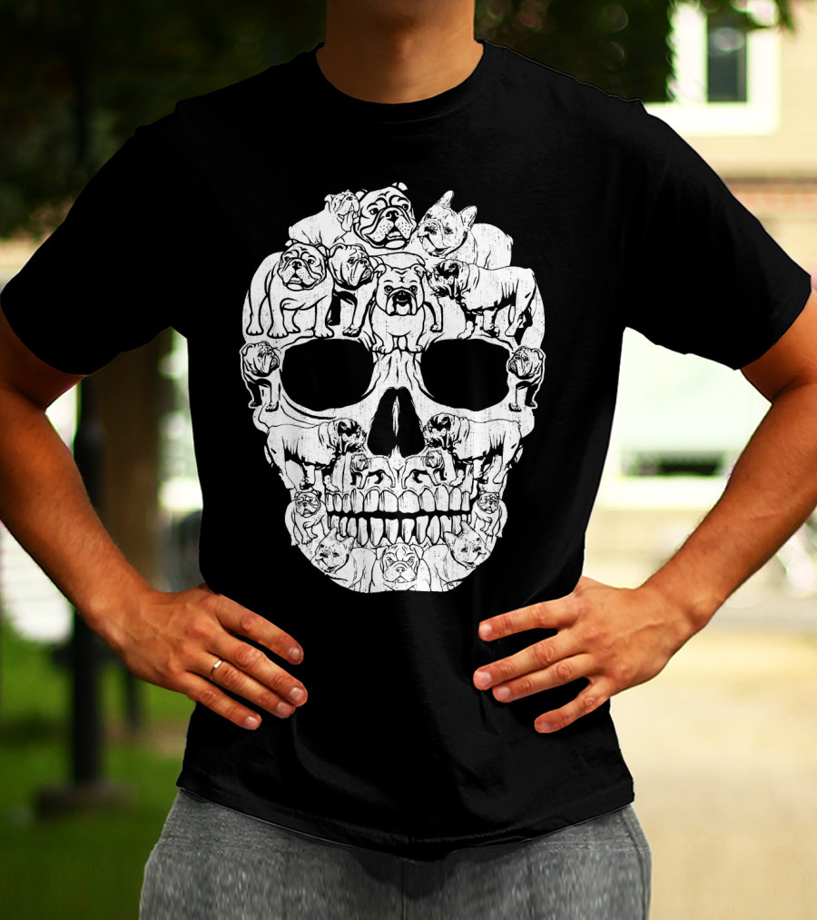 English Bulldog Dog Skull Halloween T-Shirt