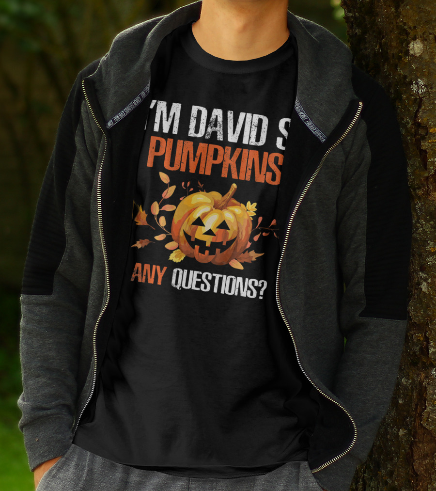 I'm David S. Pumpkins Any Questions? Halloween Jack-O'-Lantern Leaf T-Shirt