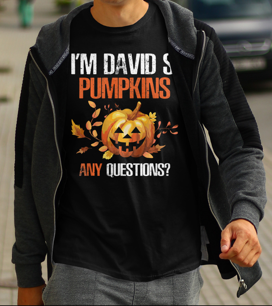 I'm David S. Pumpkins Any Questions? Halloween Jack-O'-Lantern Leaf T-Shirt