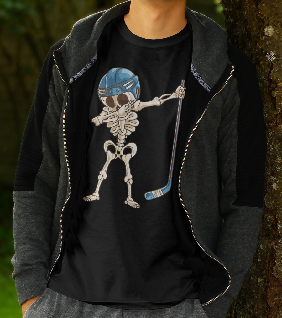 Dabbing Skeleton With Hockey Stick And Helmet T-Shirt