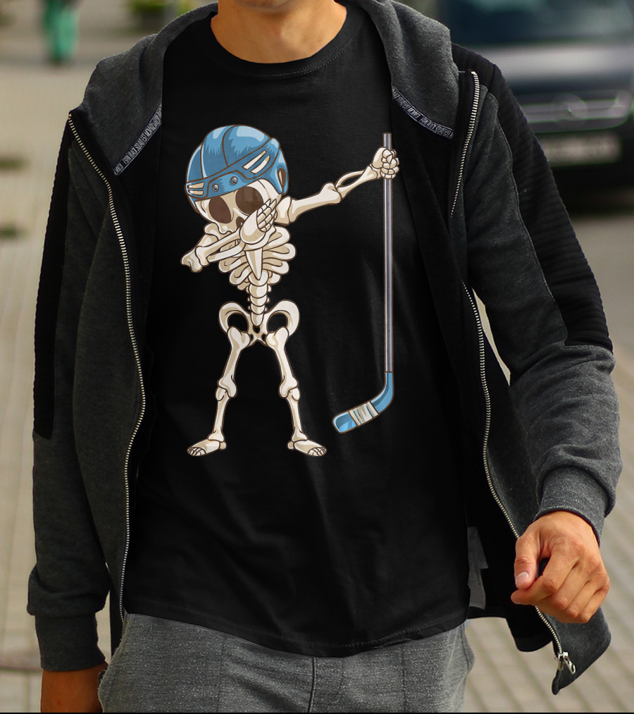 Dabbing Skeleton With Hockey Stick And Helmet T-Shirt