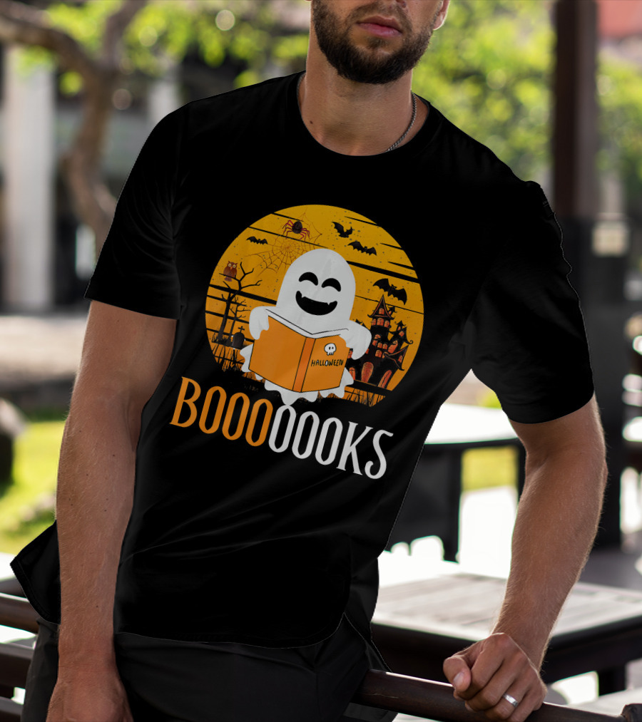 Booooooks Boo Read Books Funny Nerd Halloween Ghost Reading T-Shirt