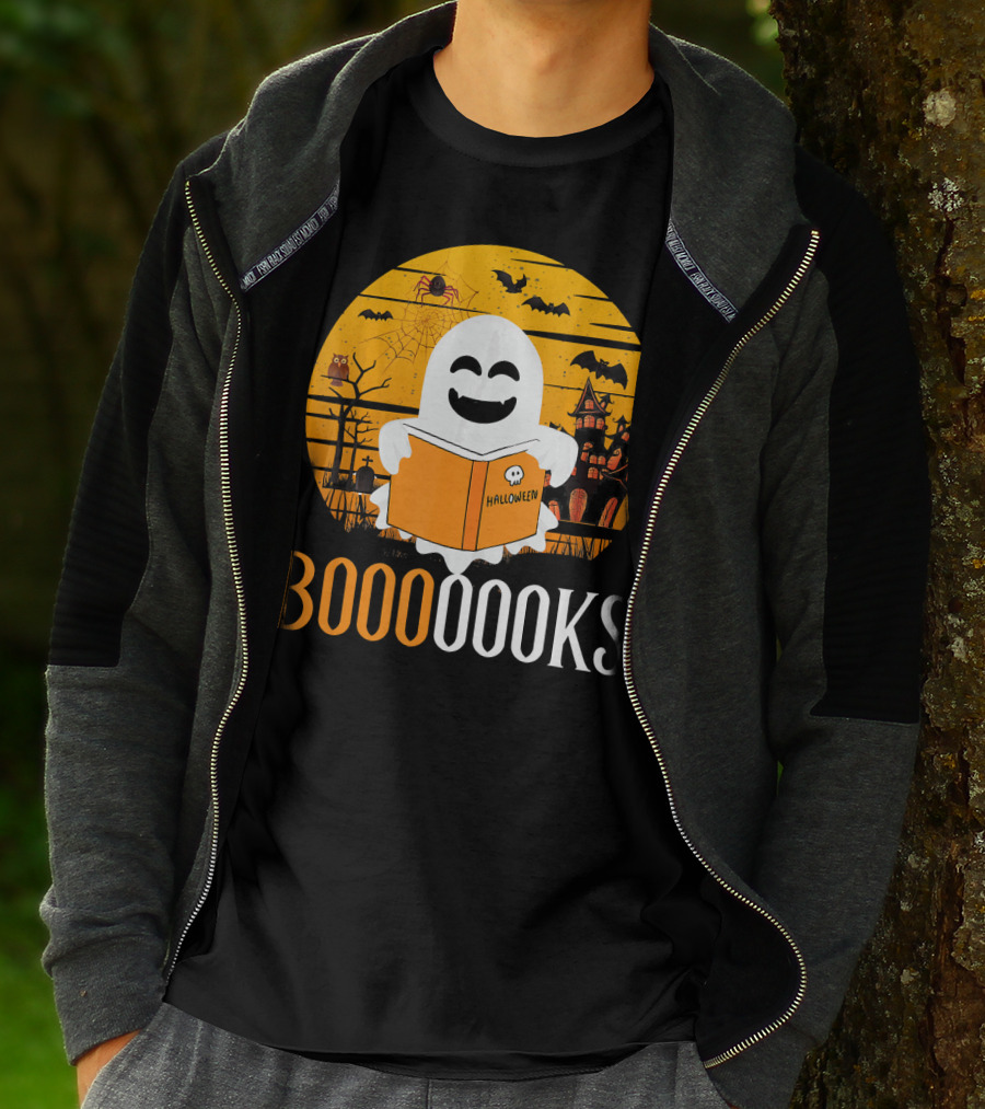 Booooooks Boo Read Books Funny Nerd Halloween Ghost Reading T-Shirt