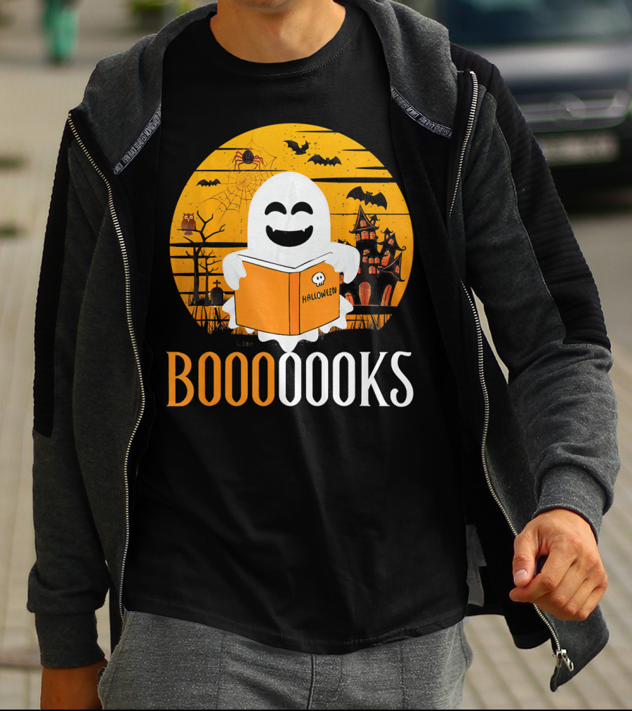 Booooooks Boo Read Books Funny Nerd Halloween Ghost Reading T-Shirt