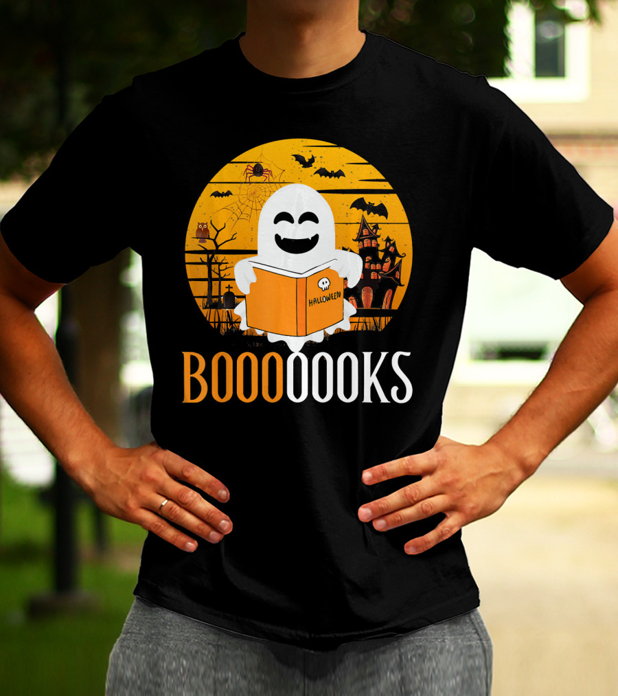 Booooooks Boo Read Books Funny Nerd Halloween Ghost Reading T-Shirt