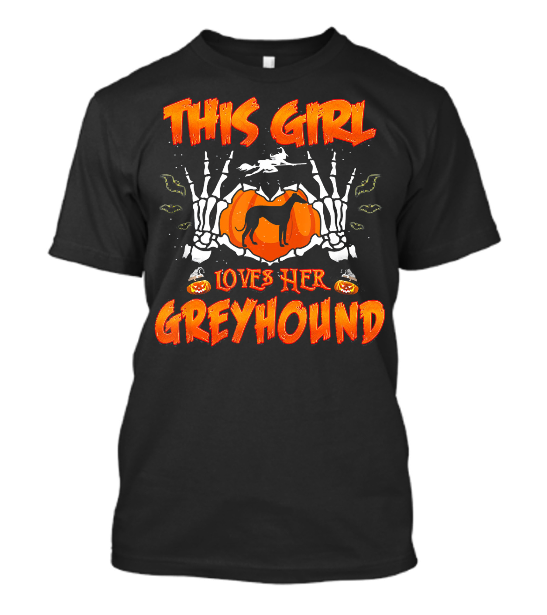 This Girl Loves Her Greyhound Skeleton Halloween Pumpkin T-Shirt
