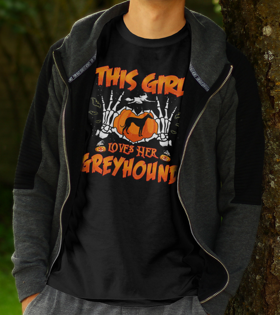 This Girl Loves Her Greyhound Skeleton Halloween Pumpkin T-Shirt