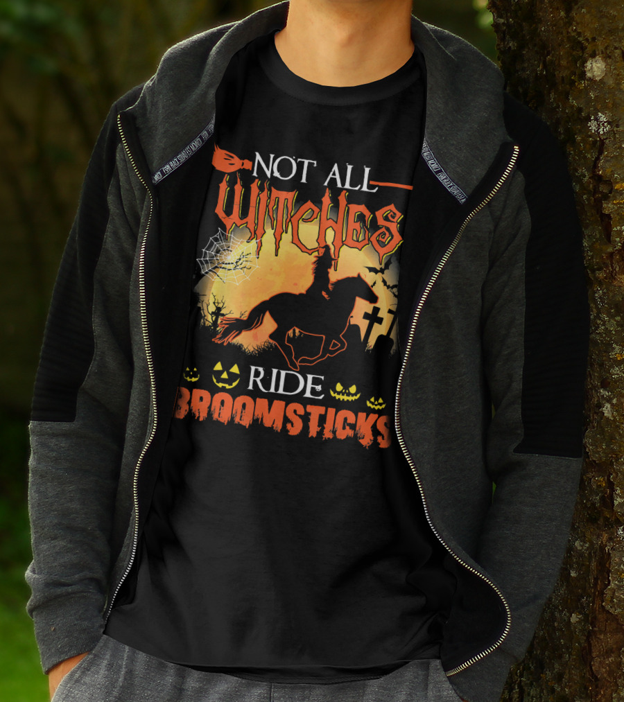 Not All Witches Ride Broomsticks Halloween Graveyard Jack-O'-Lanterns Horse T-Shirt