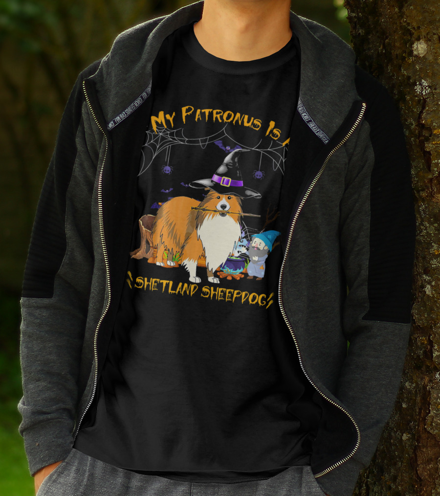 My Patronus Is A Shetland Sheepdog Halloween Witch Hat And Gnome T-Shirt