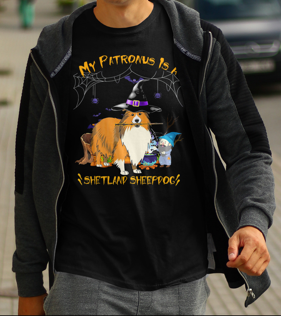 My Patronus Is A Shetland Sheepdog Halloween Witch Hat And Gnome T-Shirt