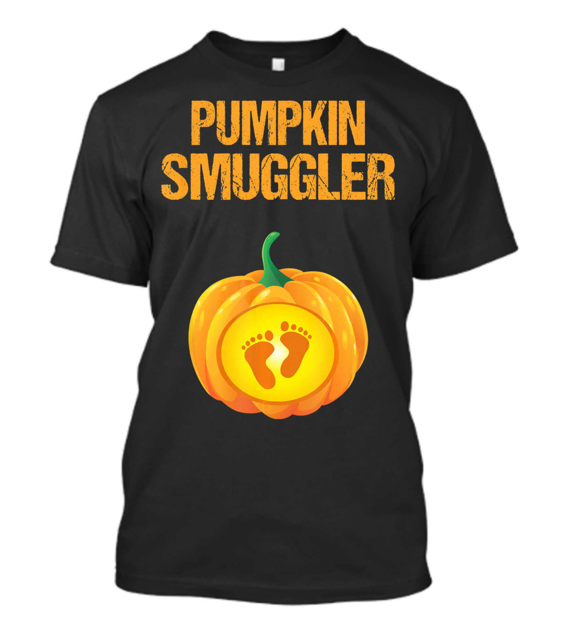 Pumpkin Smuggler Pregnancy Announcement With Baby Footprints T-Shirt
