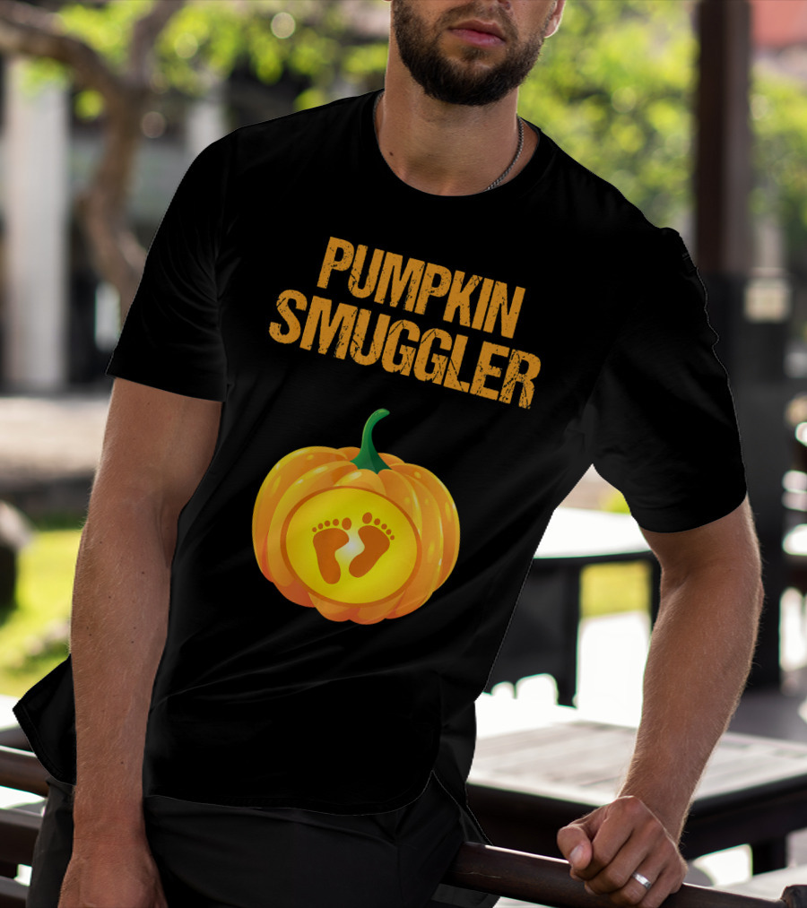 Pumpkin Smuggler Pregnancy Announcement With Baby Footprints T-Shirt