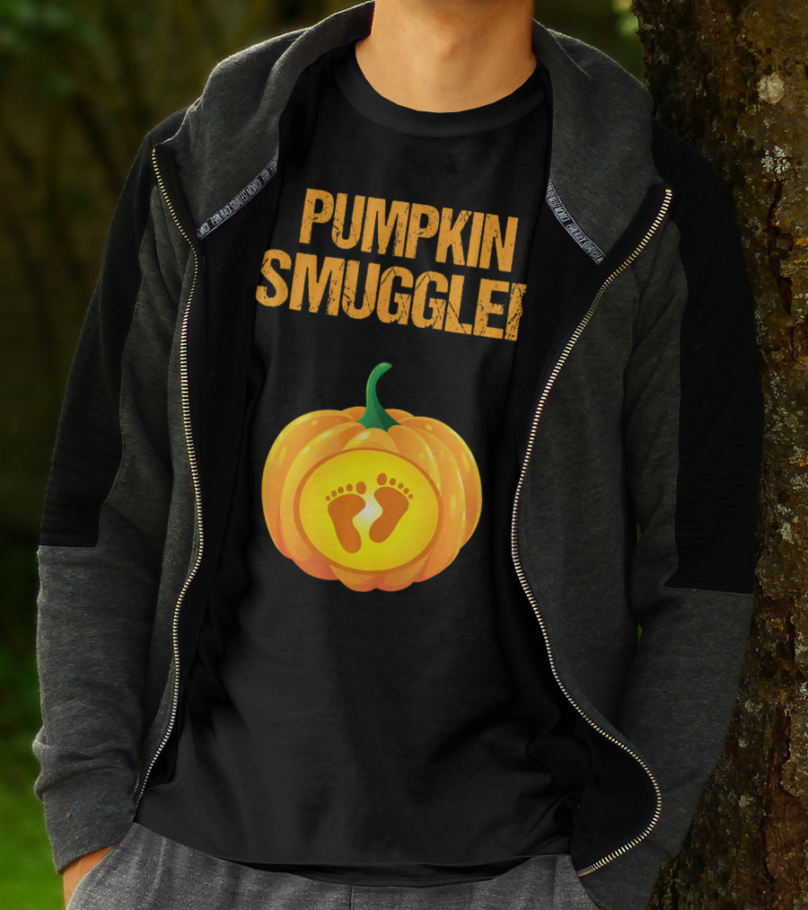 Pumpkin Smuggler Pregnancy Announcement With Baby Footprints T-Shirt