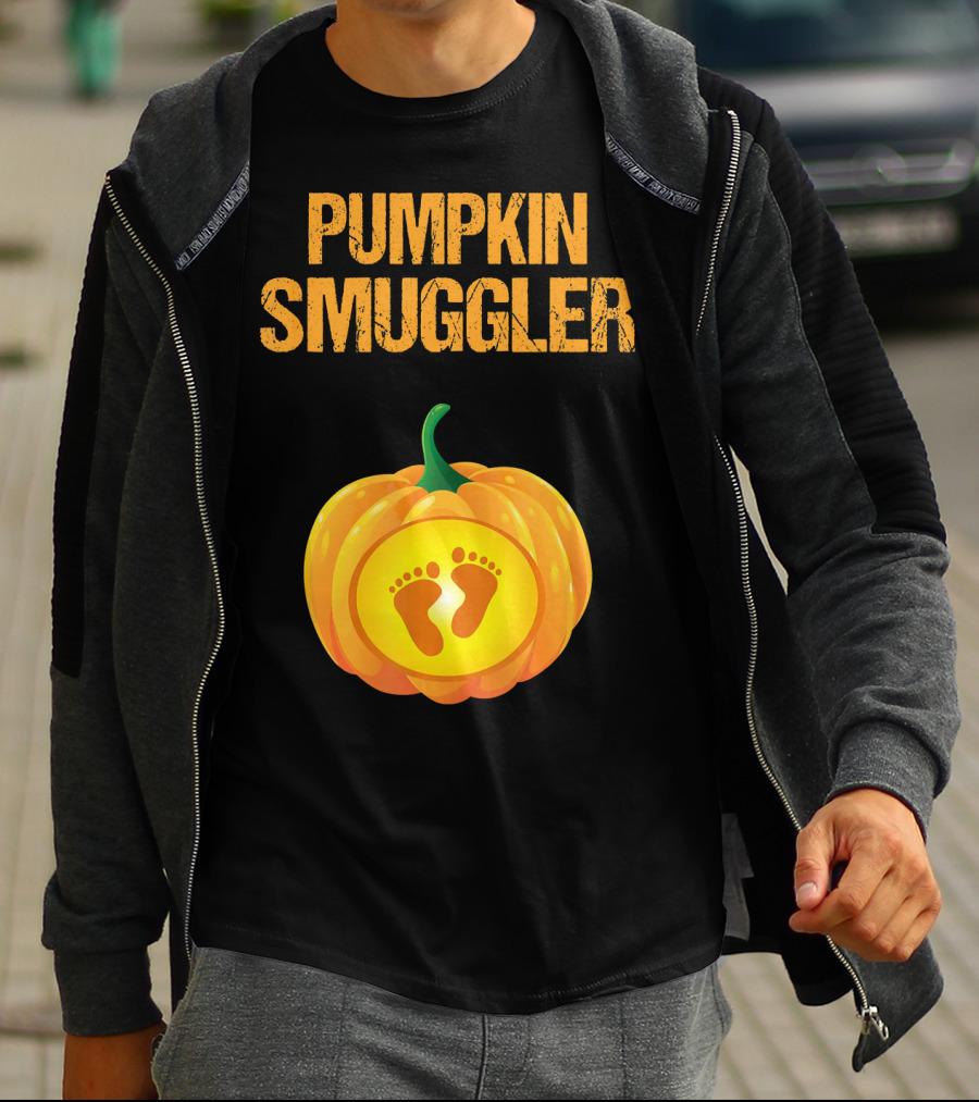 Pumpkin Smuggler Pregnancy Announcement With Baby Footprints T-Shirt