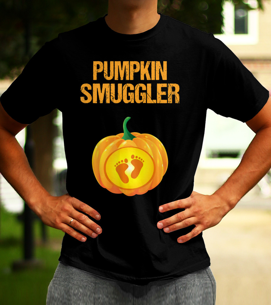 Pumpkin Smuggler Pregnancy Announcement With Baby Footprints T-Shirt