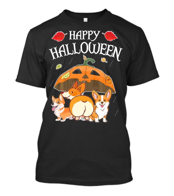 Happy Halloween Welsh Corgis Pumpkin Umbrella Rain T-Shirt