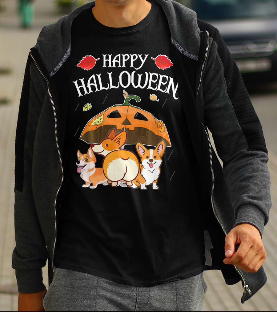 Happy Halloween Welsh Corgis Pumpkin Umbrella Rain T-Shirt