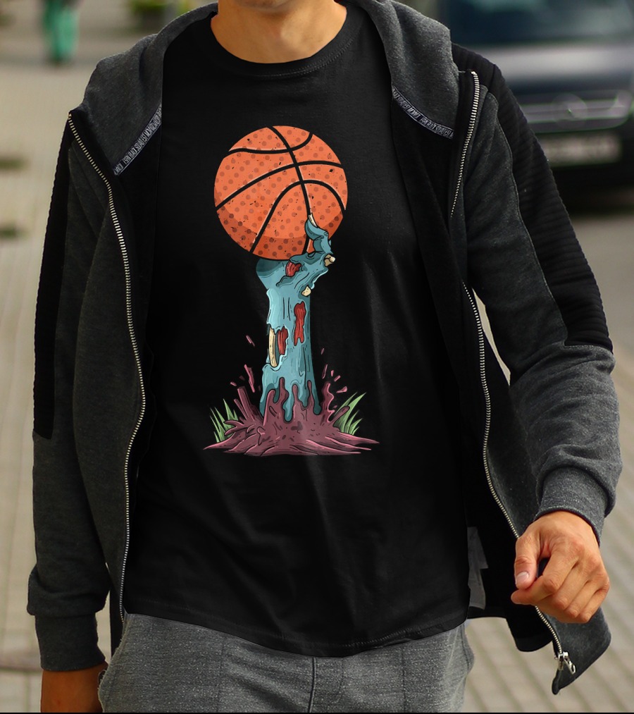 Zombie Hands Grasping Basketball Emerge From Ground T-Shirt