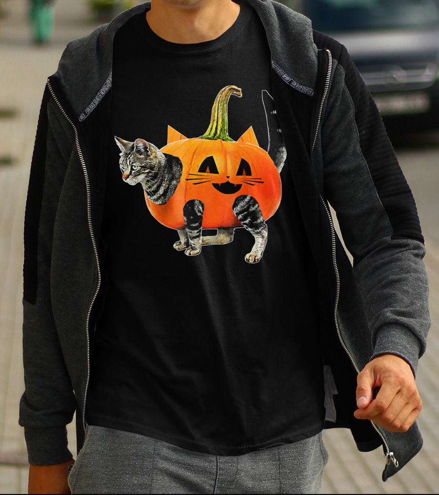 Funny Halloween Jack O Lantern Pumpkin Cat Costume T-Shirt