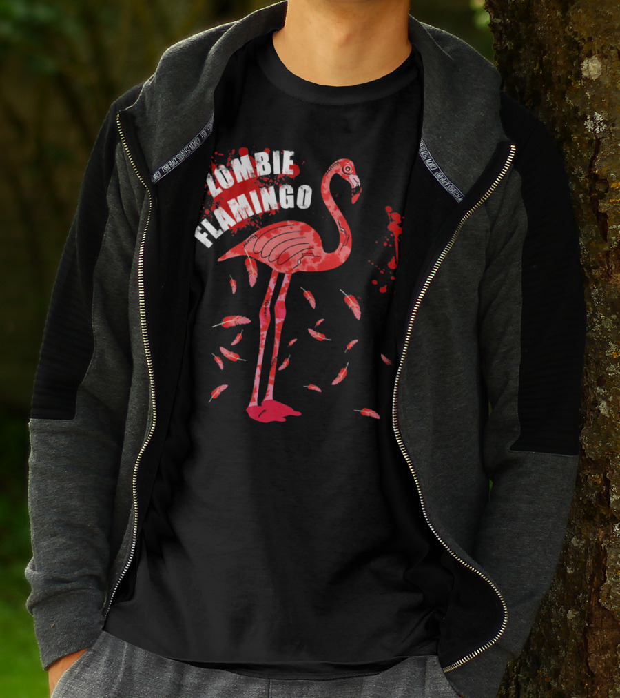 Zombie Flamingo Scary Red Splatter Feathers T-Shirt