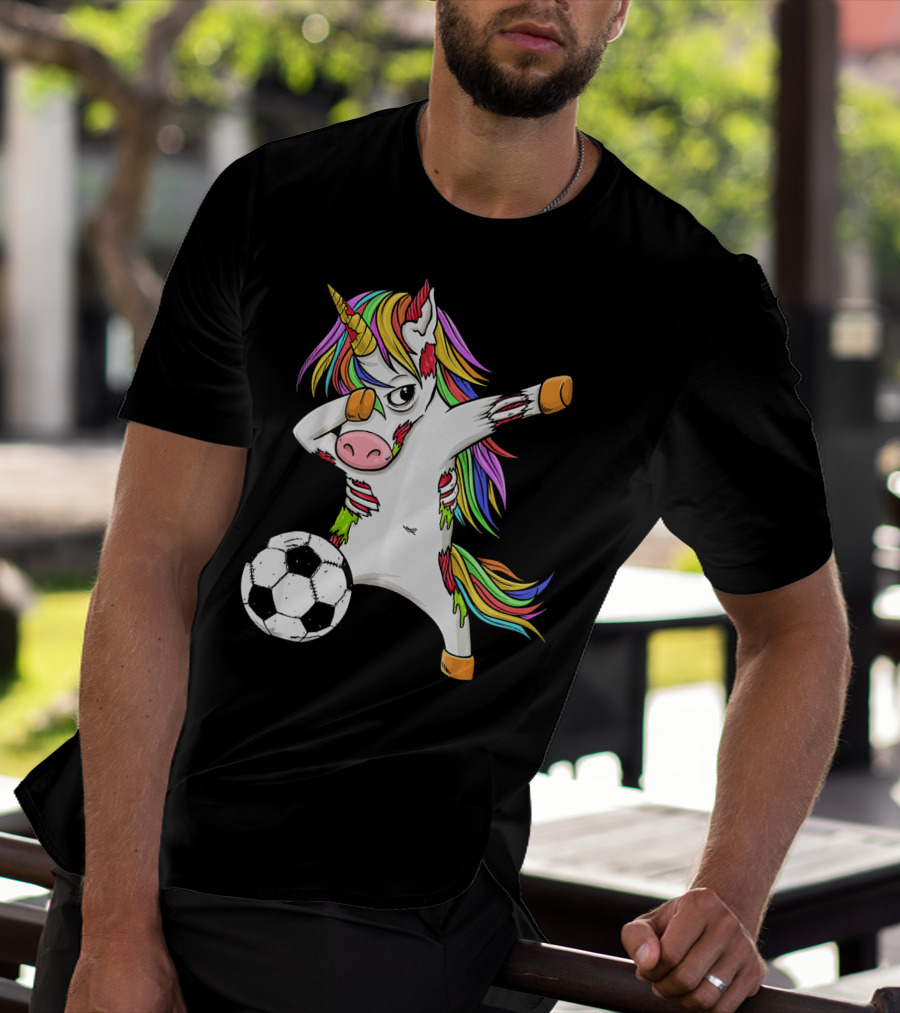 Zombie Unicorn Dabbing Halloween Soccer Ball T-Shirt
