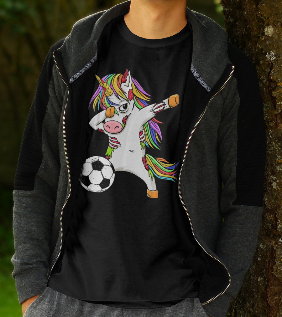 Zombie Unicorn Dabbing Halloween Soccer Ball T-Shirt