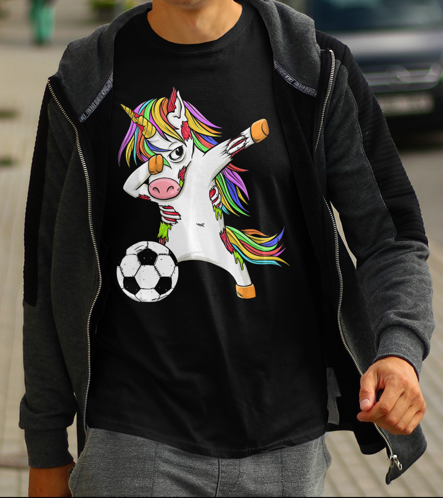 Zombie Unicorn Dabbing Halloween Soccer Ball T-Shirt