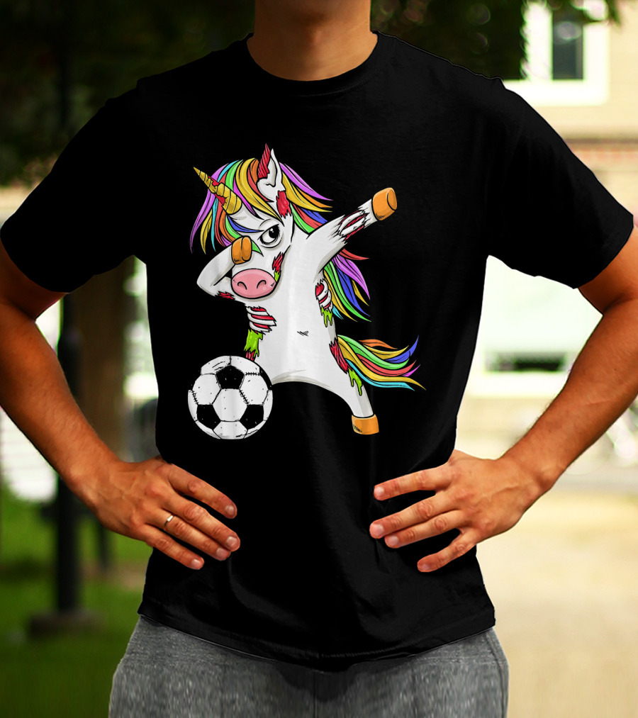 Zombie Unicorn Dabbing Halloween Soccer Ball T-Shirt