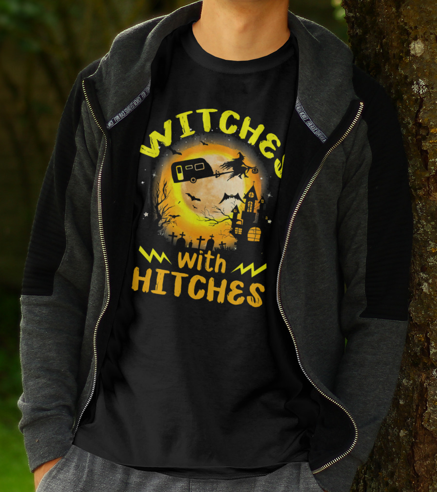 Witches With Hitches Halloween Camping Scene T-Shirt