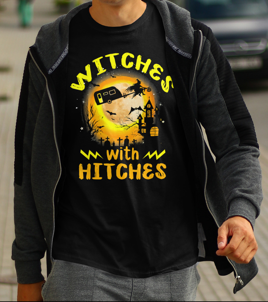 Witches With Hitches Halloween Camping Scene T-Shirt