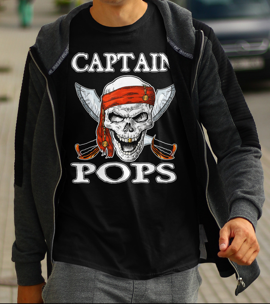 Captain Pops Funny Halloween Pirate Skull T-Shirt