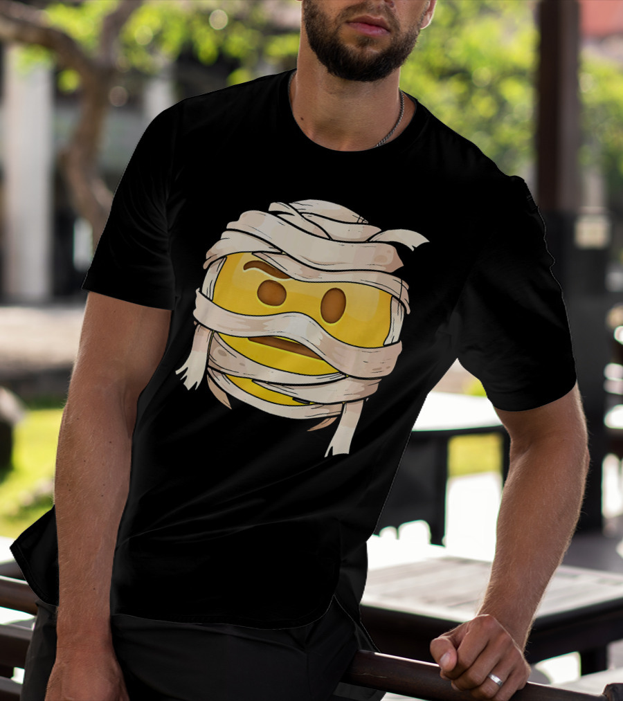 Face With Raised Eyebrow Emoji Wrapped Mummy Wink Out T-Shirt