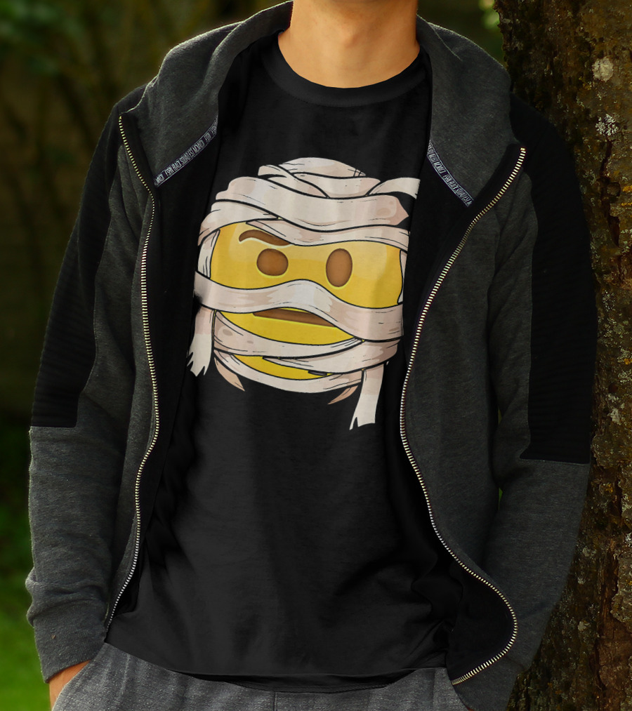 Face With Raised Eyebrow Emoji Wrapped Mummy Wink Out T-Shirt
