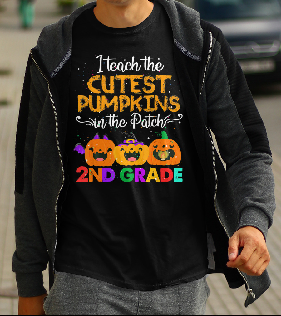 I Teach The Cutest Pumpkins In The Patch 2nd Grade Halloween Teacher T-Shirt