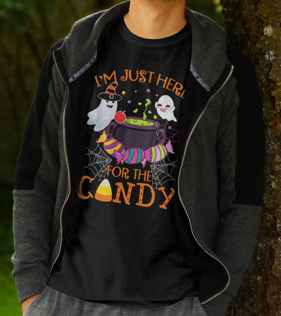 I'm Just Here For The Candy Ghost Cauldron And Candy Corn T-Shirt