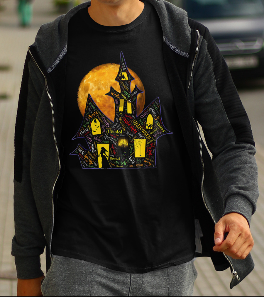 Creepy Ghosts Witch Haunted Spirit Halloween Haunted Mansion Full Moon T-Shirt